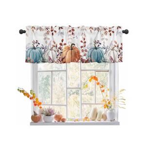 Fall Window Valance Light Filtering Watercolor Autumn Pumpkins 60x18 inch